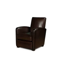 Chocolate Leather club chair Léon in 3/4 view