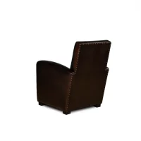 Chocolate Leather club chair Léon in 3/4 back view