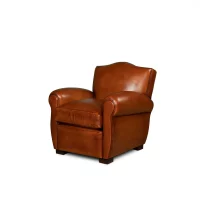 Havana leather club chair Petit Chapeau de Gendarme in 3/4 view