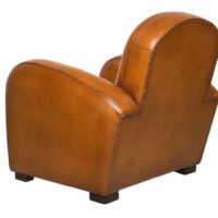 Hemingway child club chair, honey leather, 3/4 back view