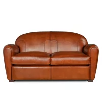 Honey Longchamp 2 seater club sofa in leather in front view