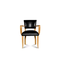 Black and light oak Bridge leather club chair with armrests