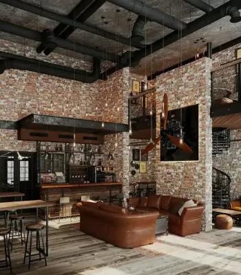 Industrial loft décor with exposed bricks