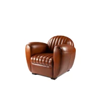 Eugène havana leather club chair in 3/4 view