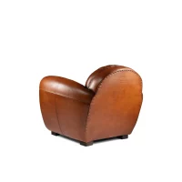 Eugène havana leather club chair in 3/4 back view