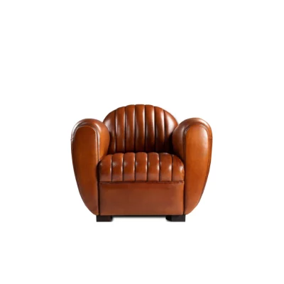 Eugène havana leather club chair in front view